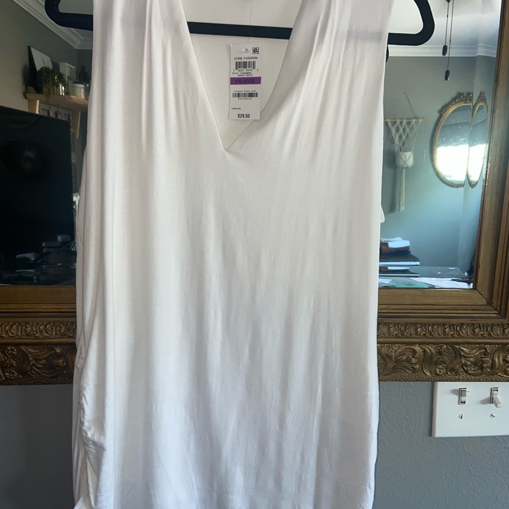 INC XXL white long blouse tank top